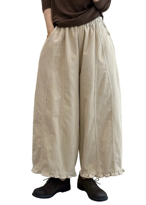 Women's Patchwork Pants Elastic Waist Ruffled Detail 0
