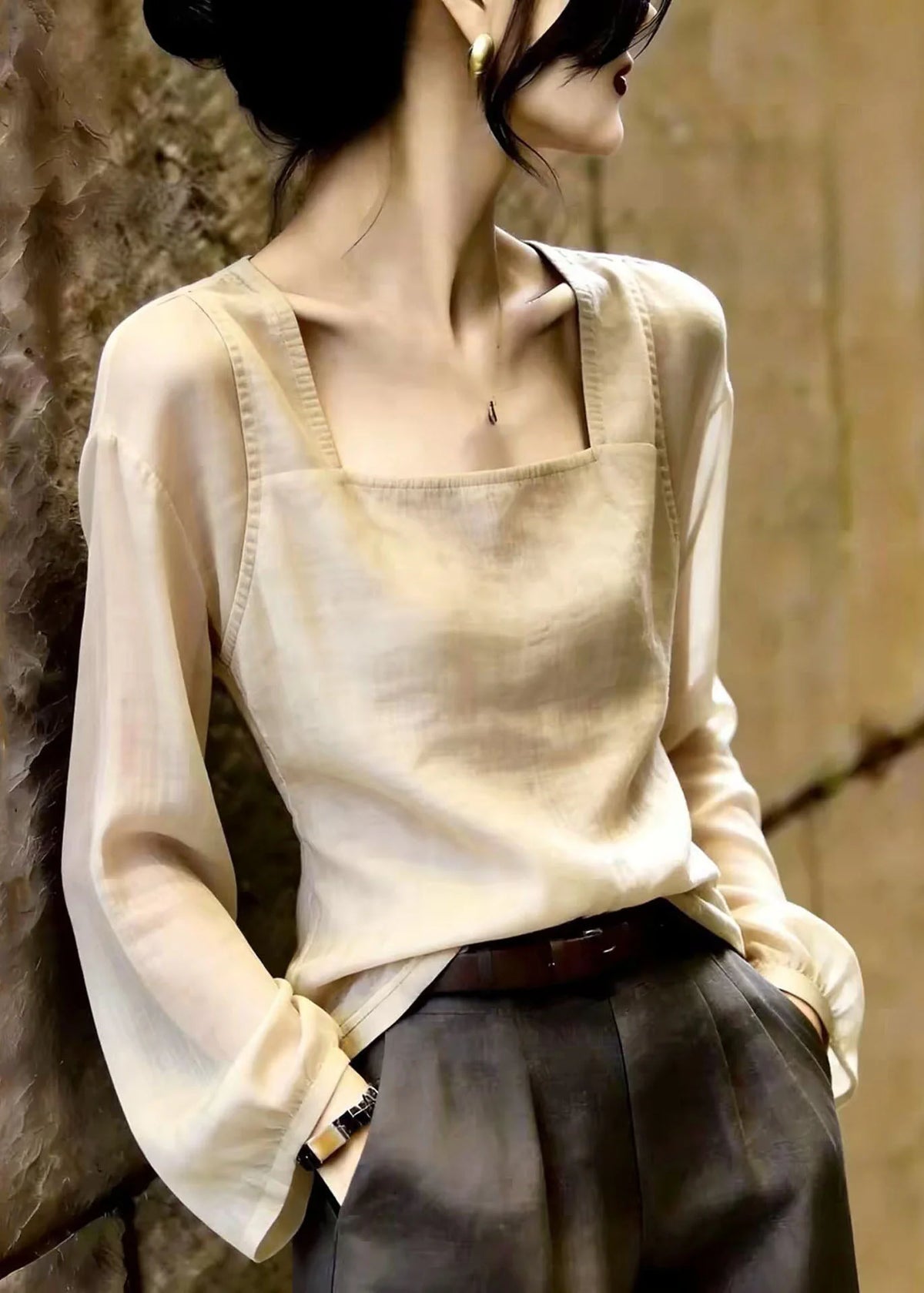 Women's Patchwork Top Square Collar Fall Style 2