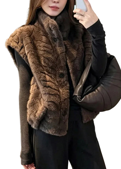 Women's Patchwork Waistcoat with Pockets Casual Fall Style 0