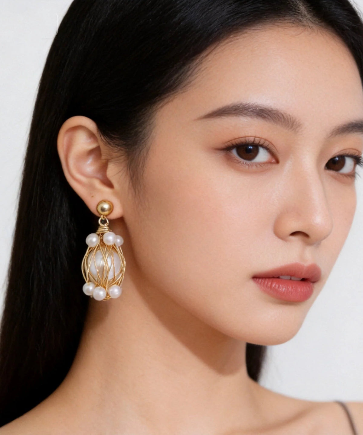 Women's Pearl Drop Earrings Thread Wrapped Design 0