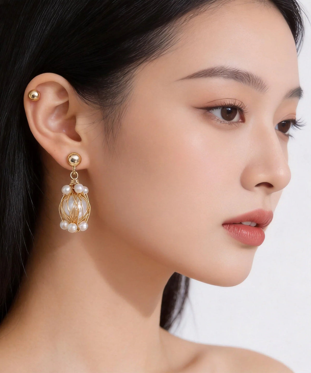 Women's Pearl Drop Earrings Thread Wrapped Design 1