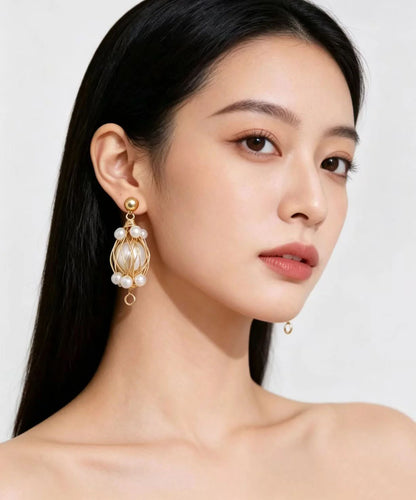 Women's Pearl Drop Earrings Thread Wrapped Design 3