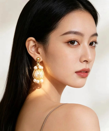 Women's Pearl Drop Earrings Thread Wrapped Design 4