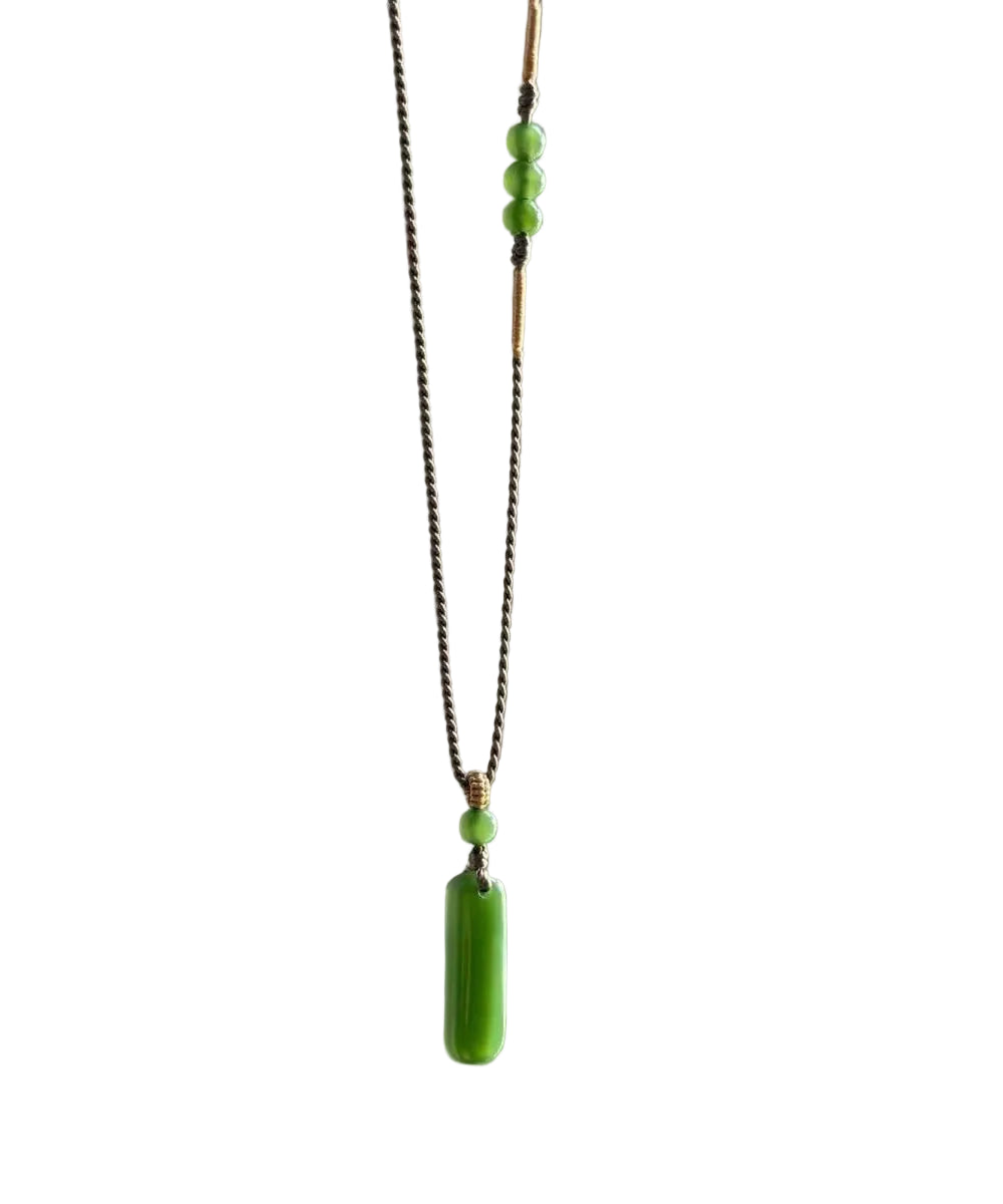 Women's Pendant Necklace Green Weave Design 0