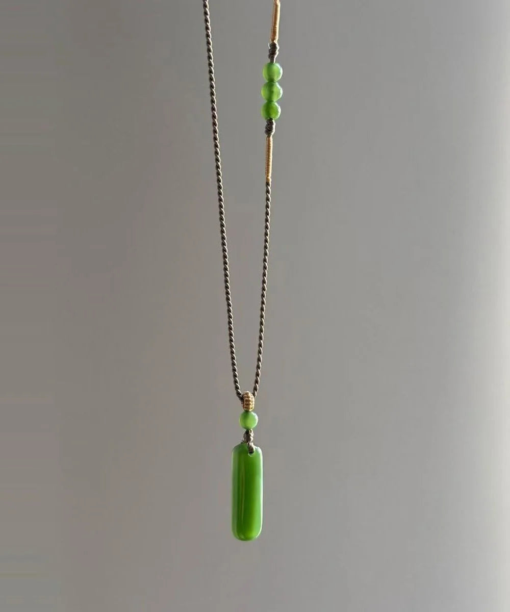 Women's Pendant Necklace Green Weave Design 1