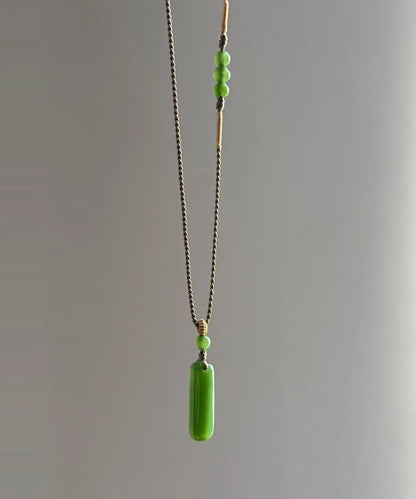Women's Pendant Necklace Green Weave Design 1