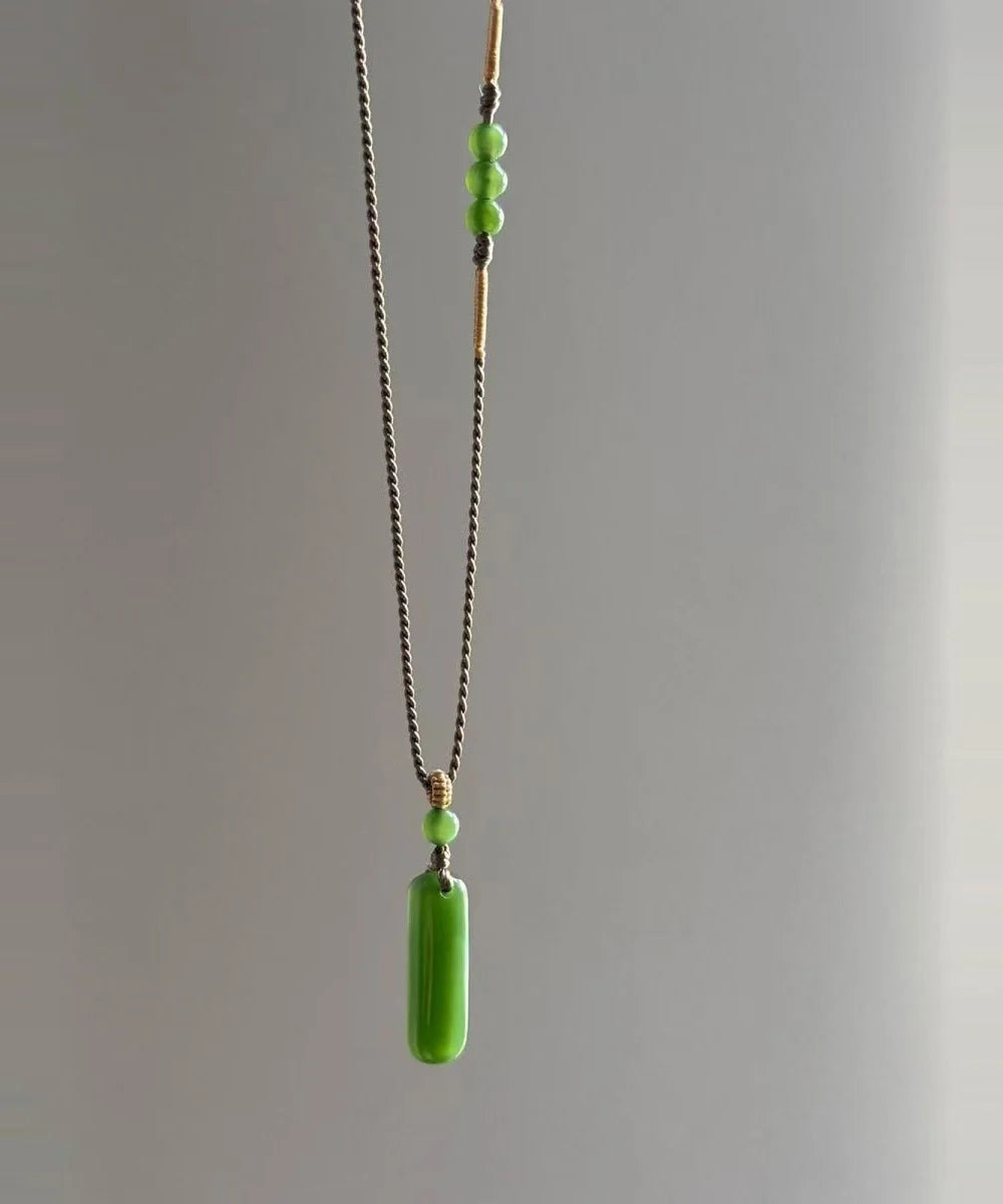 Women's Pendant Necklace Green Weave Design 3
