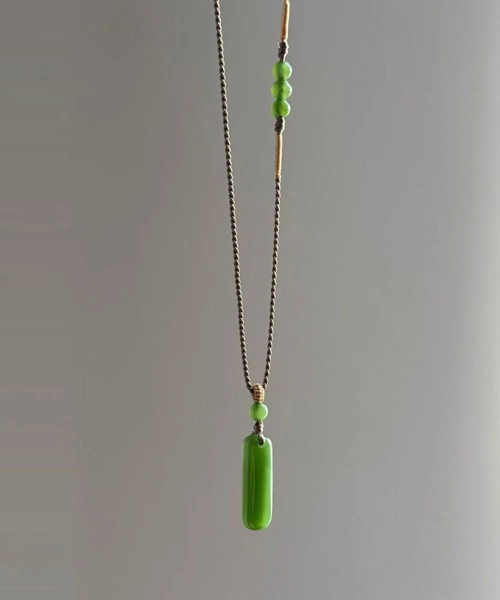 Women's Pendant Necklace Green Weave Design 4