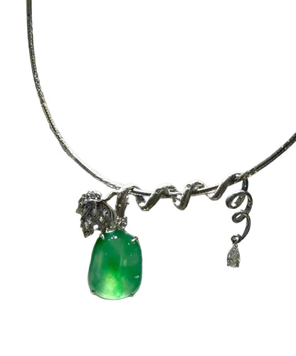 Women's Pendant Necklace Green Zircon Jade Inlaid 1