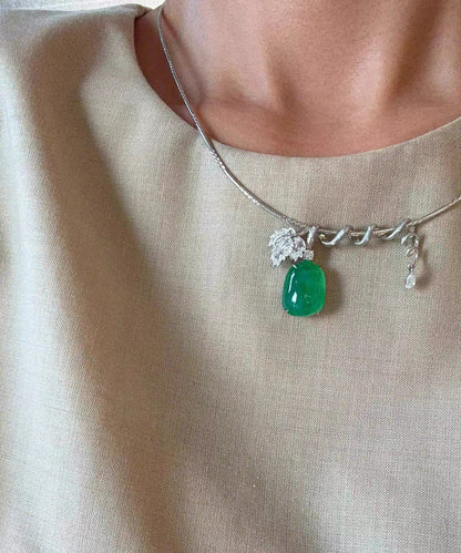 Women's Pendant Necklace Green Zircon Jade Inlaid 2