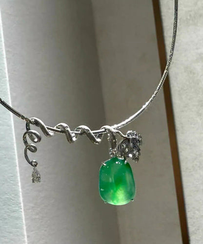 Women's Pendant Necklace Green Zircon Jade Inlaid 3