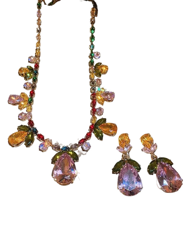 Women's Pendant Necklace and Drop Earrings Floral Crystal Set 0