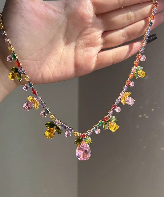 Women's Pendant Necklace and Drop Earrings Floral Crystal Set 4