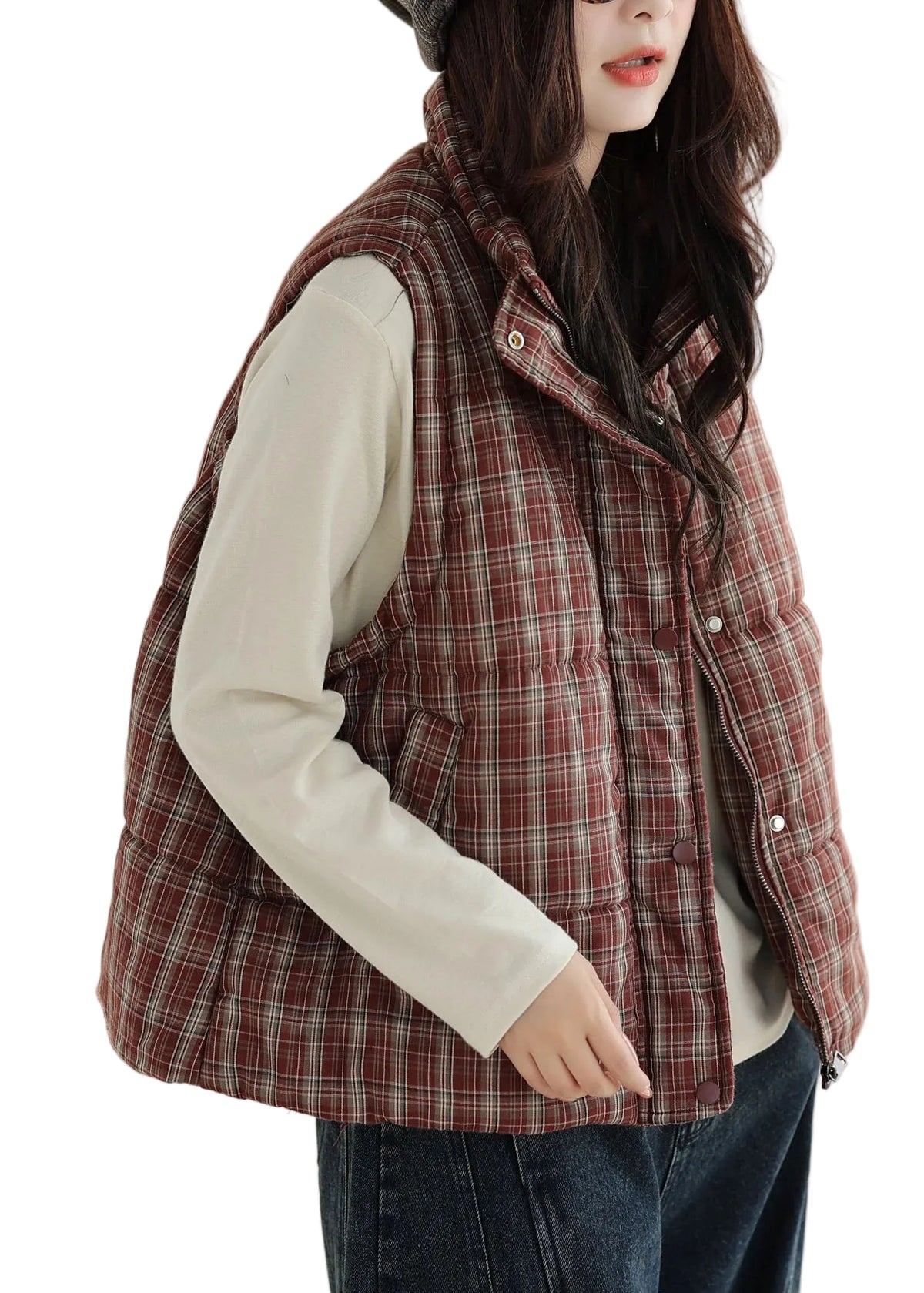 Women's Plaid Vest Casual Winter Style 0