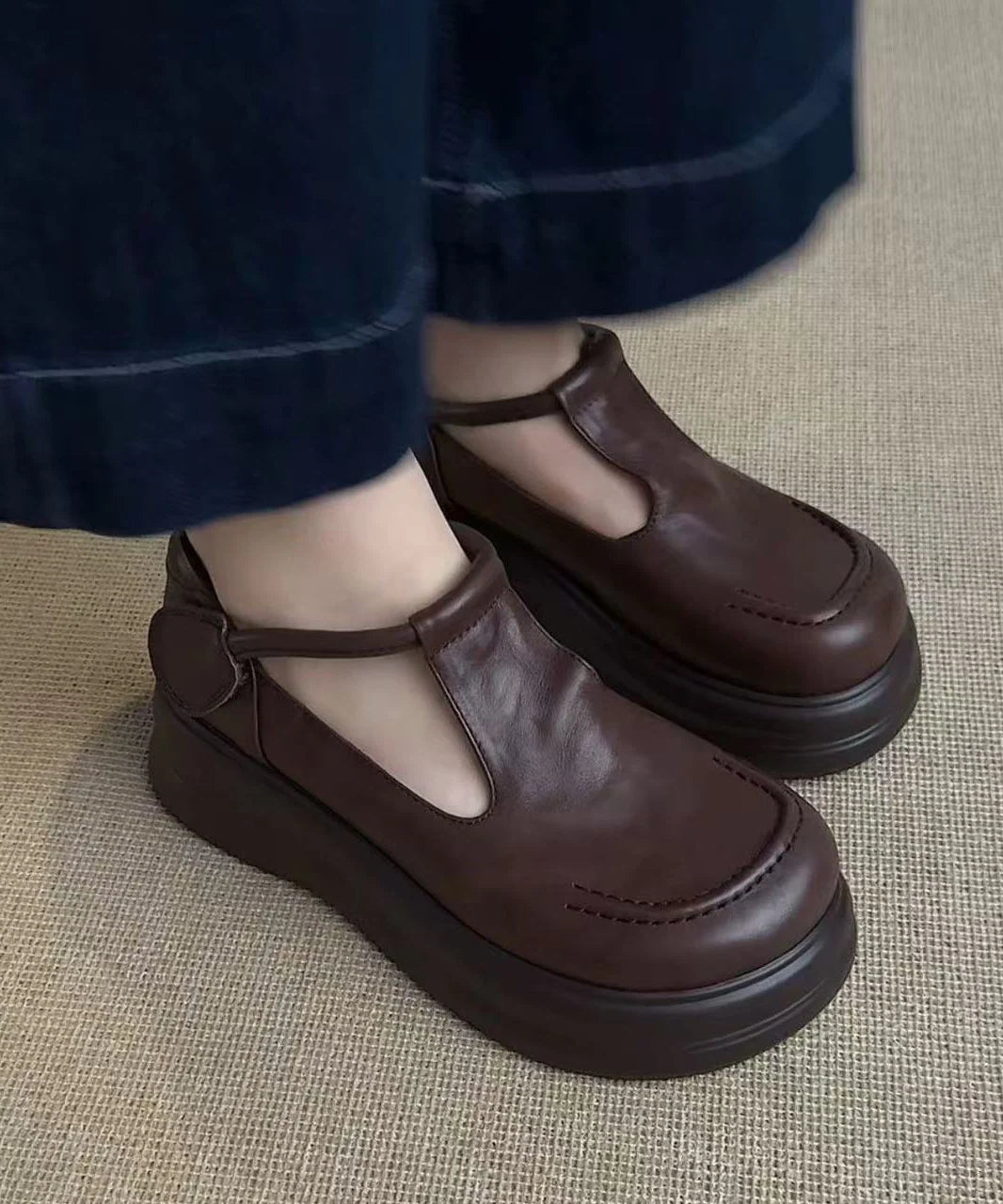Women's Platform Loafers with Buckle Strap Flat Design 0