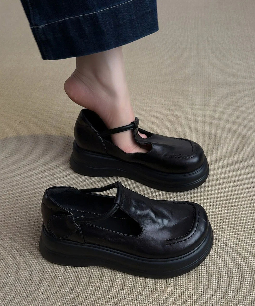 Women's Platform Loafers with Buckle Strap Flat Design 1