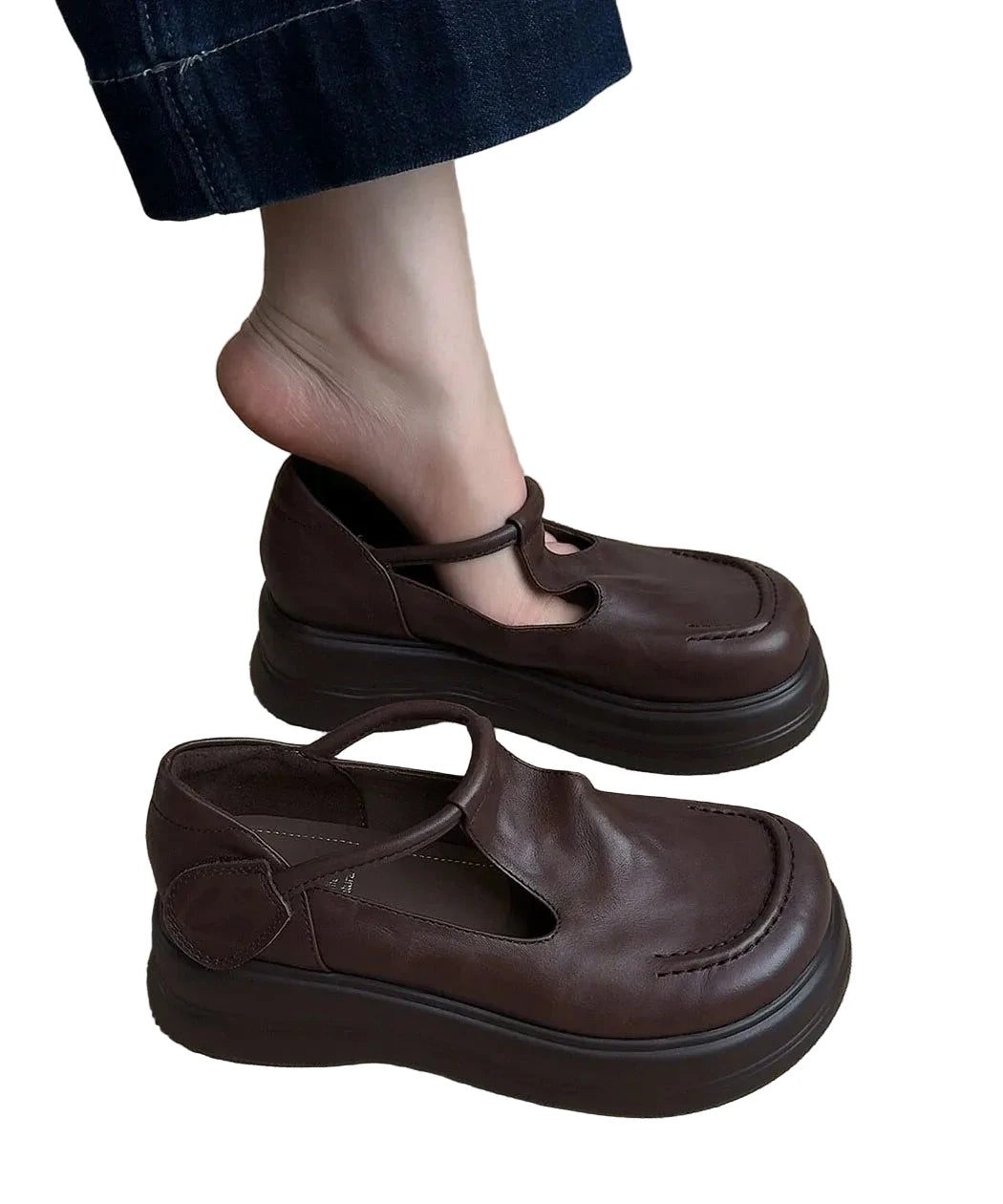 Women's Platform Loafers with Buckle Strap Flat Design 2