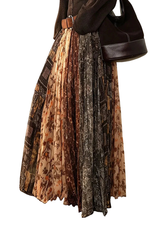 Women's Pleated Skirt Vintage Print Elastic Waist 0