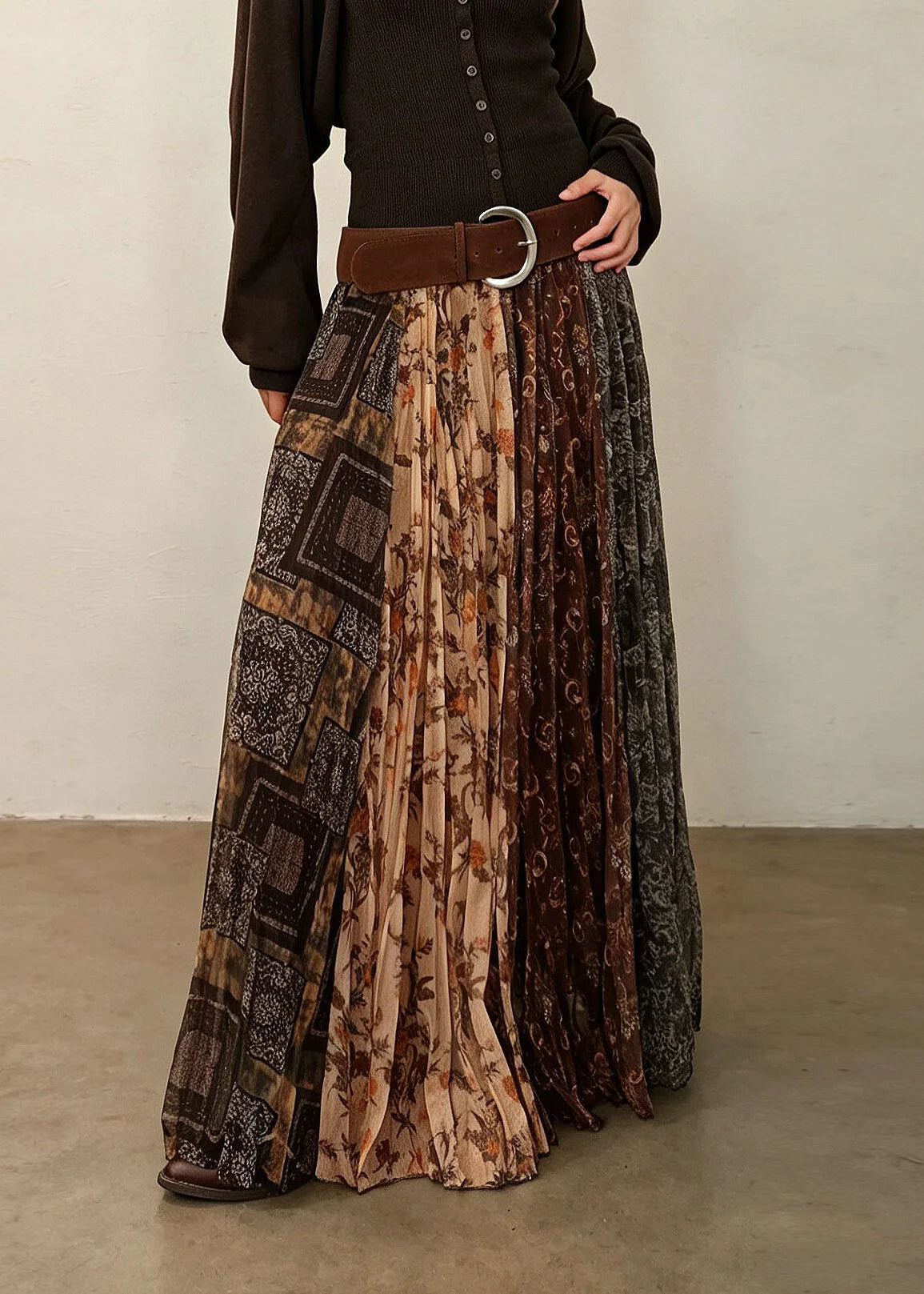 Women's Pleated Skirt Vintage Print Elastic Waist 1