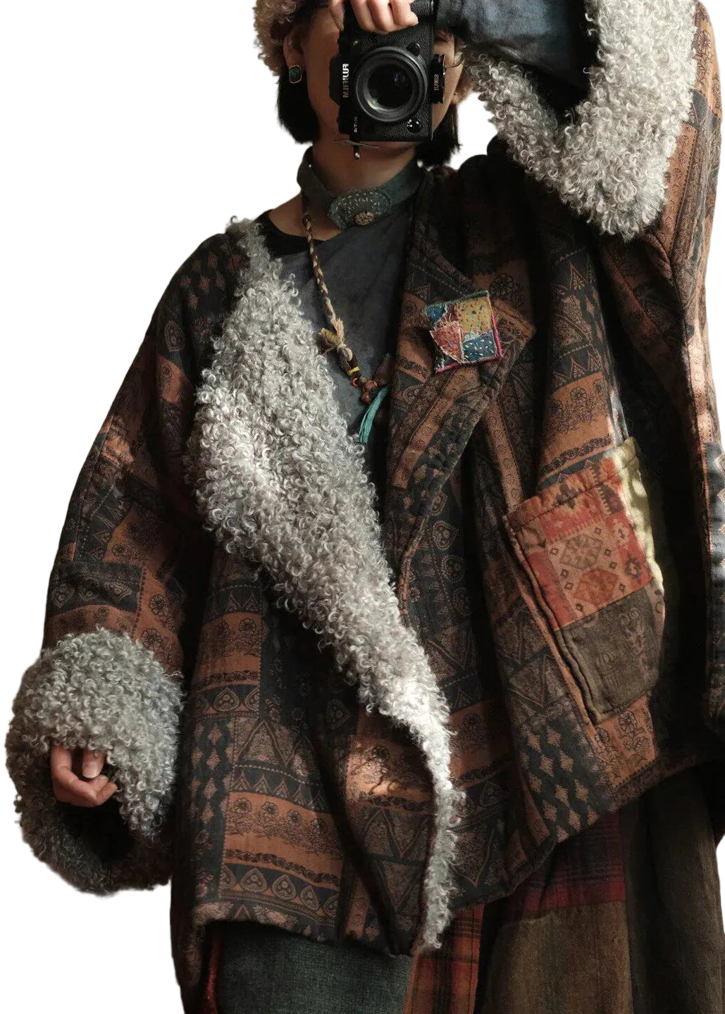 Women's Plus Size Coat Peter Pan Collar Patchwork Design 1