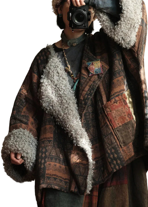 Women's Plus Size Coat Peter Pan Collar Patchwork Design 1