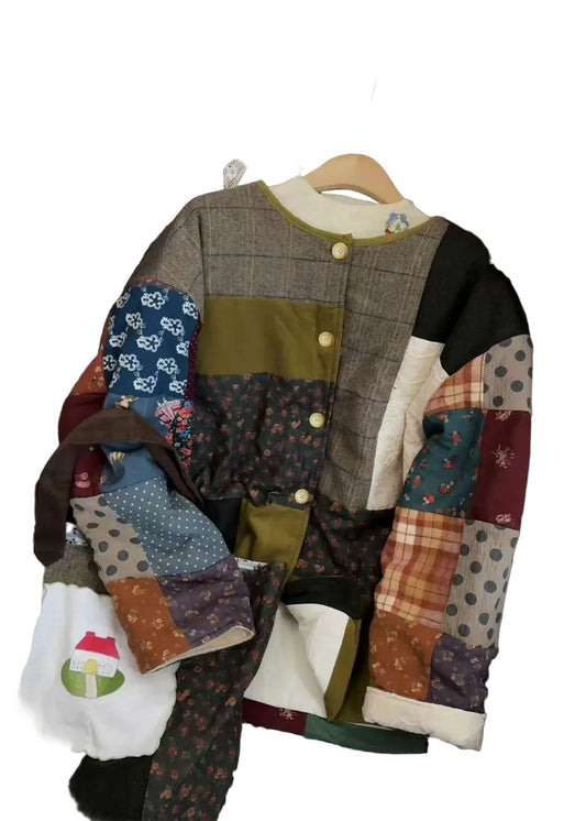 Women's Plus Size Colorblock Patchwork Jacket with Pockets 0