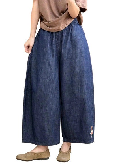 Women's Plus Size Denim Pants Embroidered Elastic Waist 0
