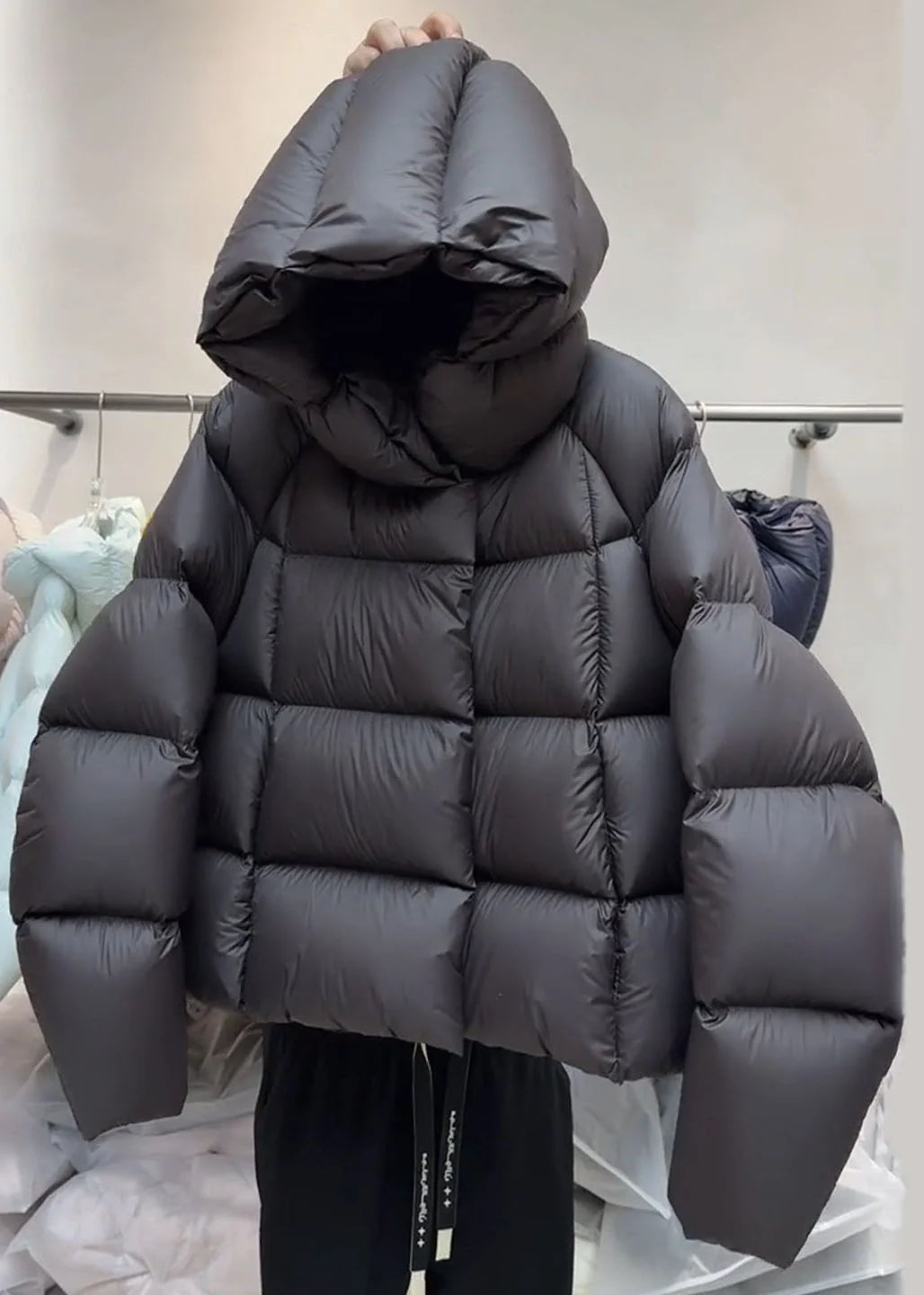 Women's Plus Size Hooded Plaid Puffer Jacket Winter 1