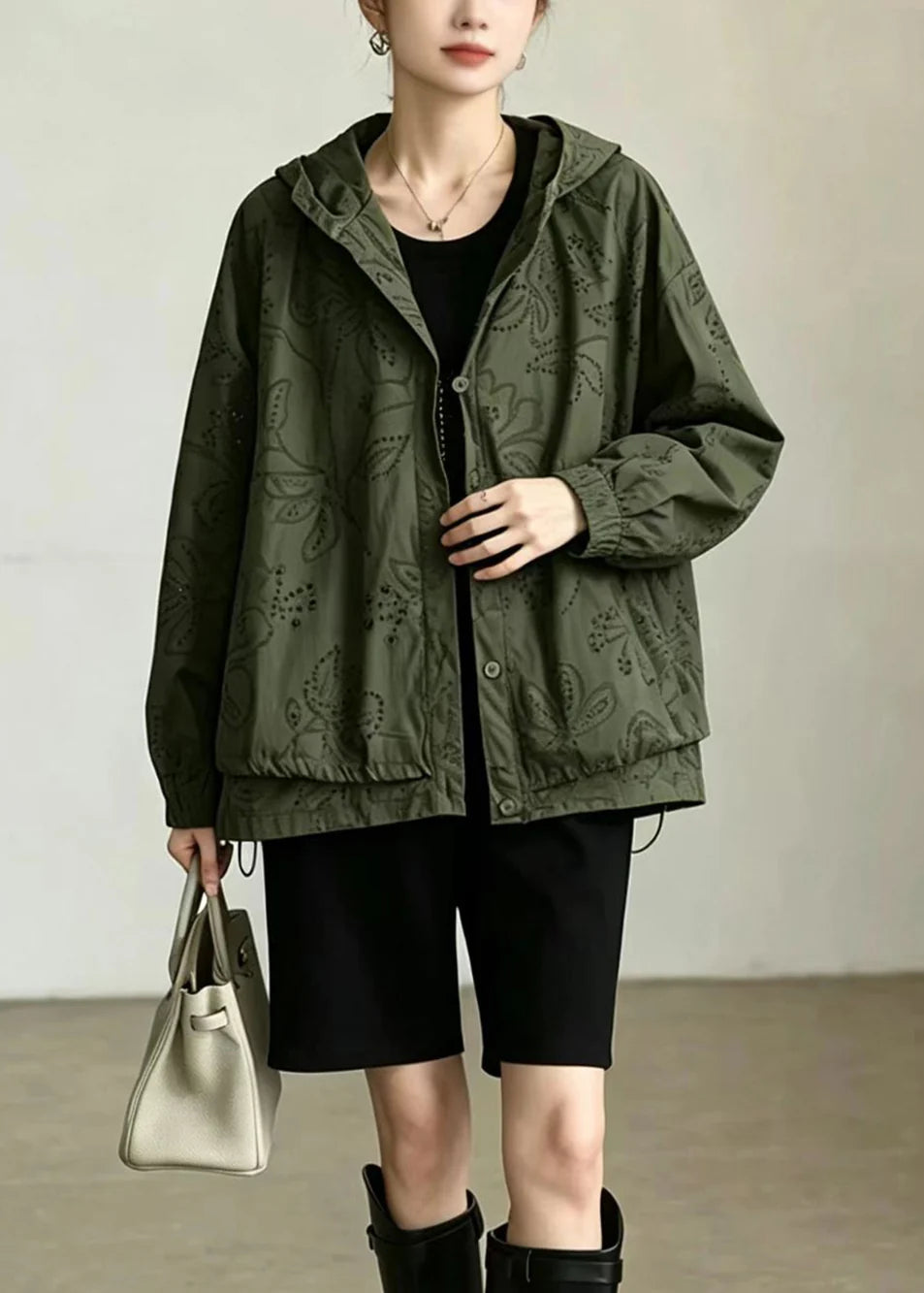 Women's Plus Size Hooded Trench Coat Drawstring Detail 2