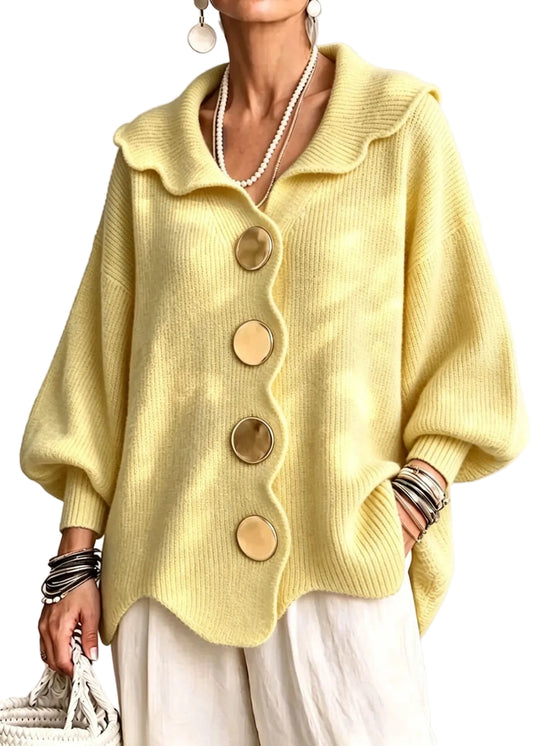 Women's Plus Size Knit Sweater Peter Pan Collar Button Front 0