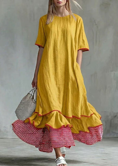 Women's Plus Size Maxi Dress Patchwork Striped Summer Style 1