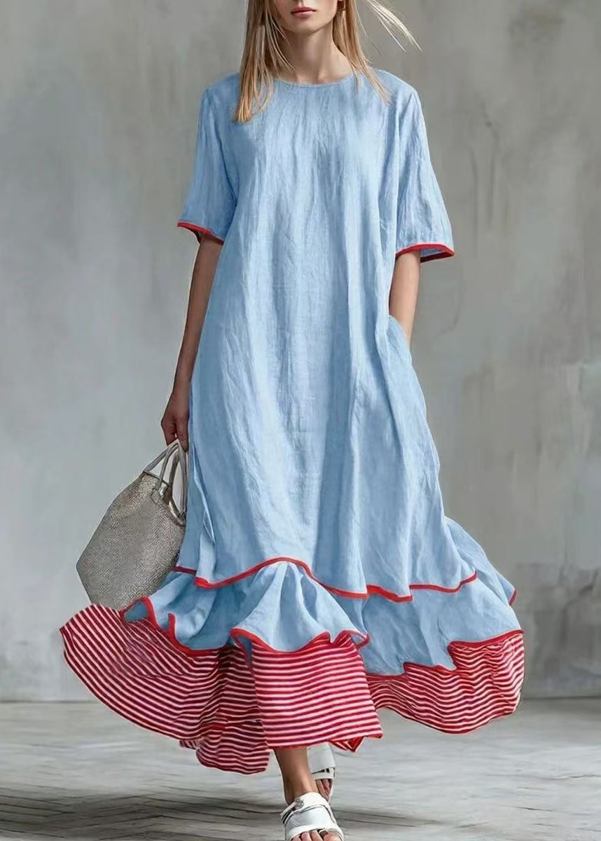 Women's Plus Size Maxi Dress Patchwork Striped Summer Style 2