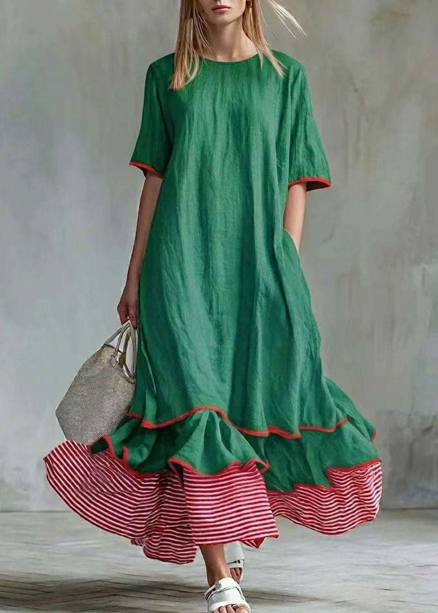 Women's Plus Size Maxi Dress Patchwork Striped Summer Style 3