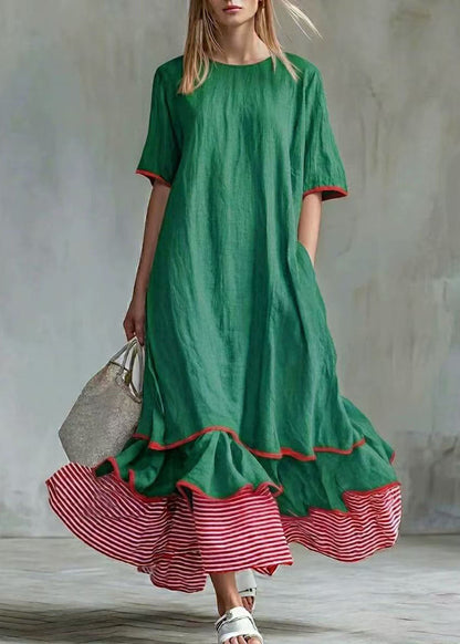 Women's Plus Size Maxi Dress Patchwork Striped Summer Style 3