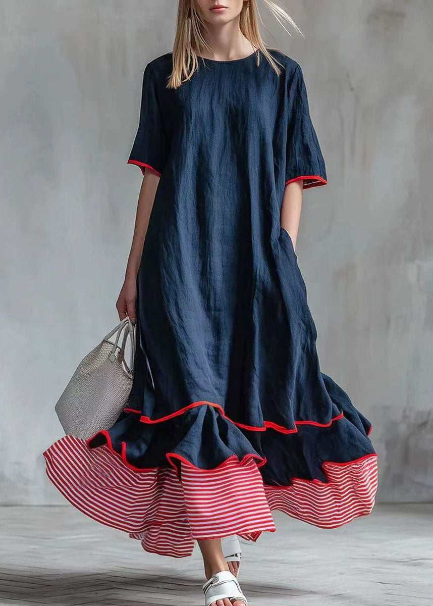 Women's Plus Size Maxi Dress Patchwork Striped Summer Style 4