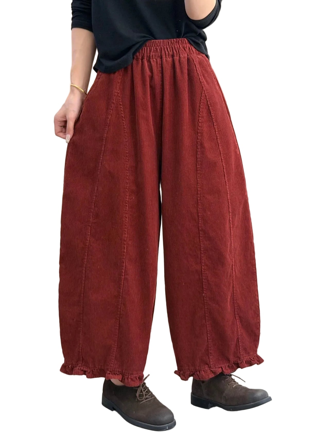 Women's Plus Size Patchwork Pants with Ruffled Pockets 0