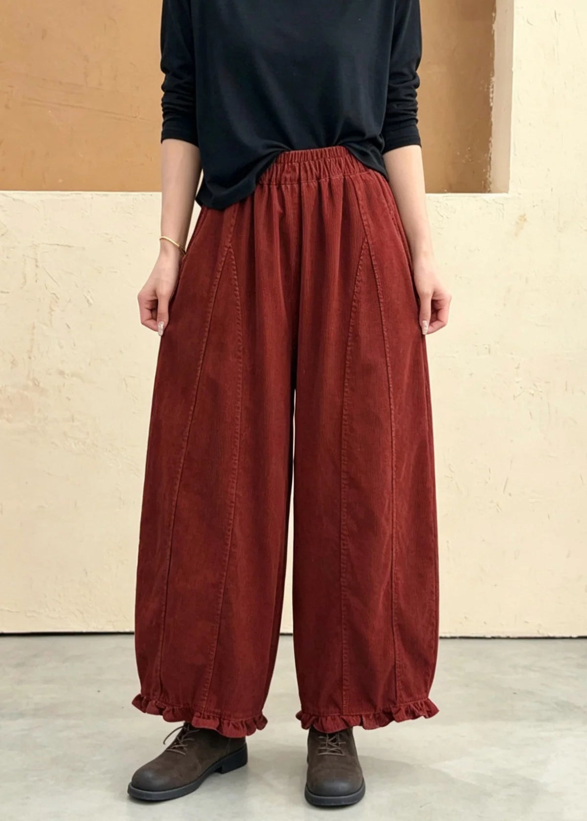 Women's Plus Size Patchwork Pants with Ruffled Pockets 3
