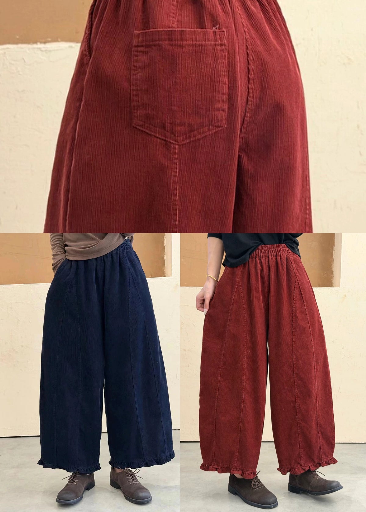 Women's Plus Size Patchwork Pants with Ruffled Pockets 4