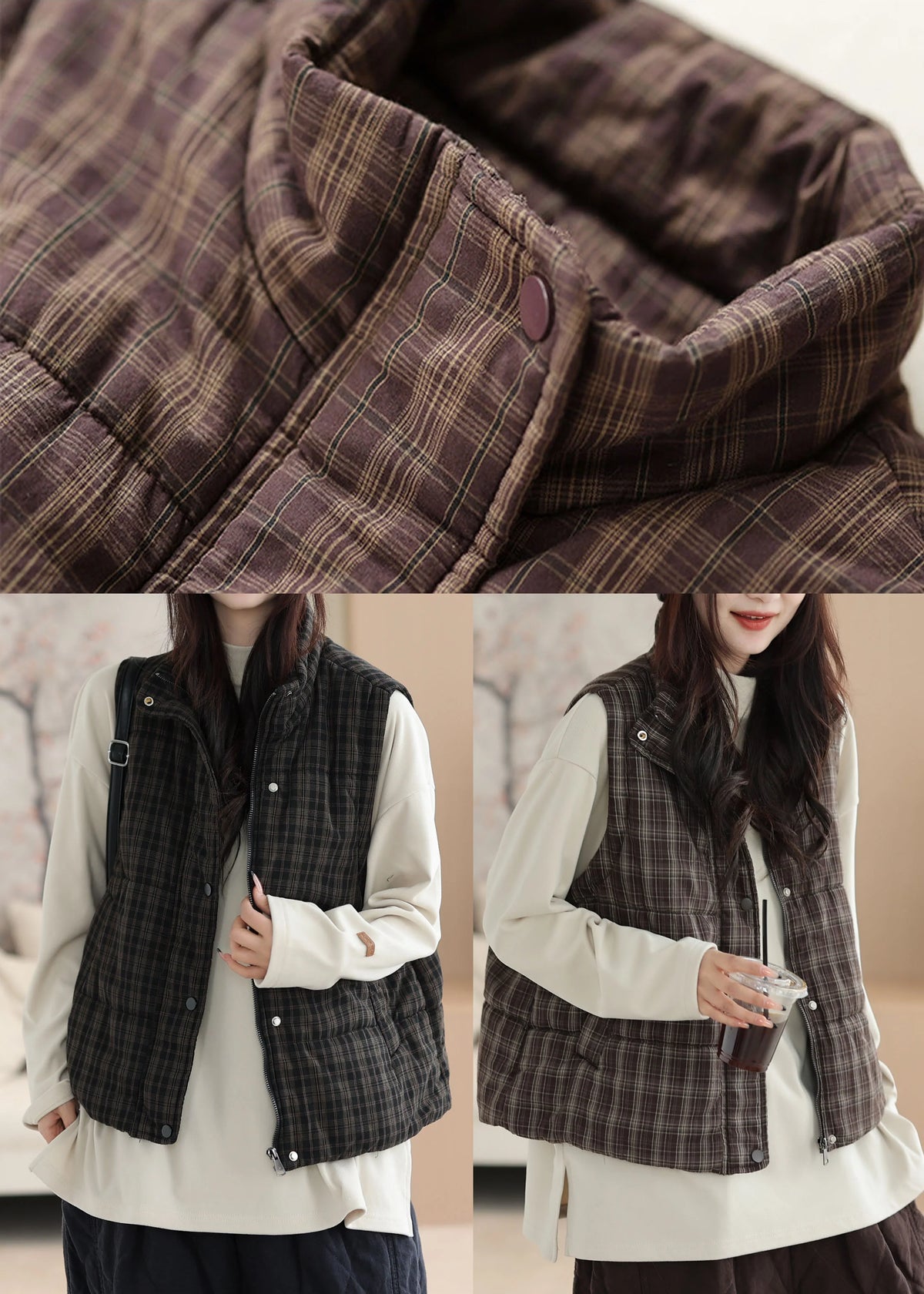 Women's Plus Size Plaid Vest Filled 4