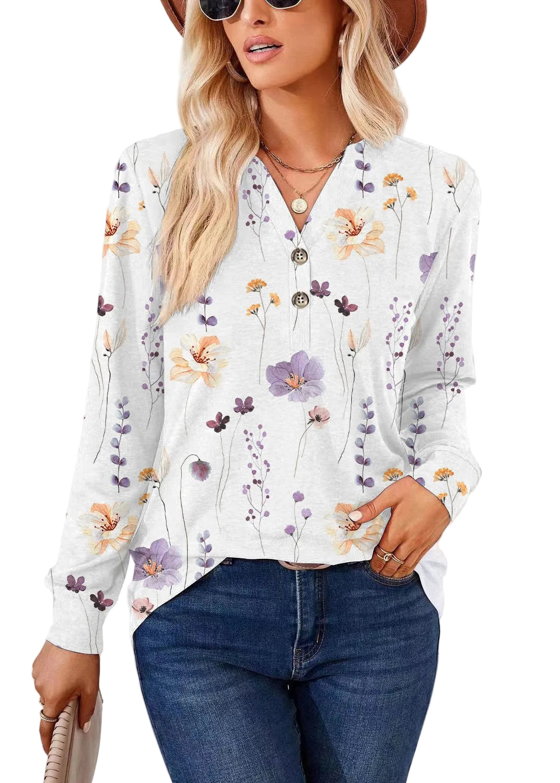 Women's Plus Size V Neck Printed Shirt Casual Fall Style 0