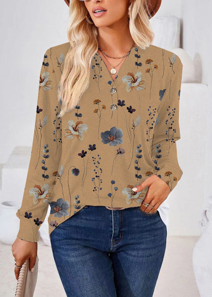 Women's Plus Size V Neck Printed Shirt Casual Fall Style 1