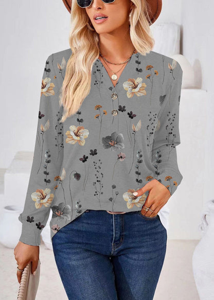 Women's Plus Size V Neck Printed Shirt Casual Fall Style 2