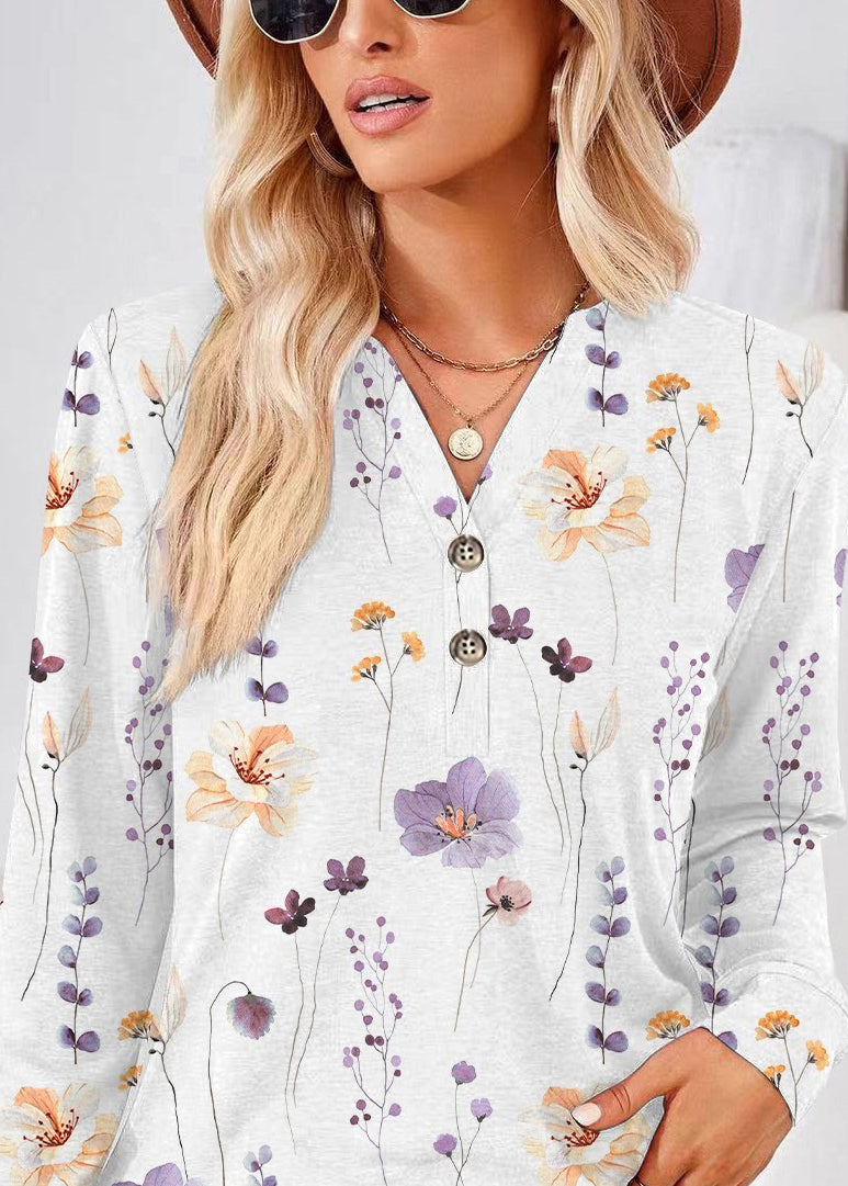 Women's Plus Size V Neck Printed Shirt Casual Fall Style 4