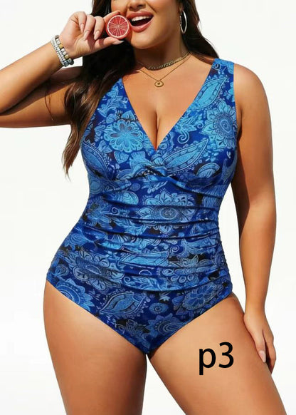 Women's Plus Size V Neck Striped Swim Bodysuit 2