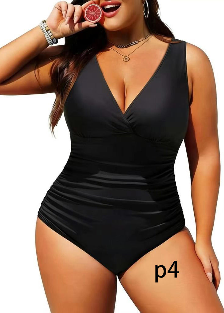 Women's Plus Size V Neck Striped Swim Bodysuit 3