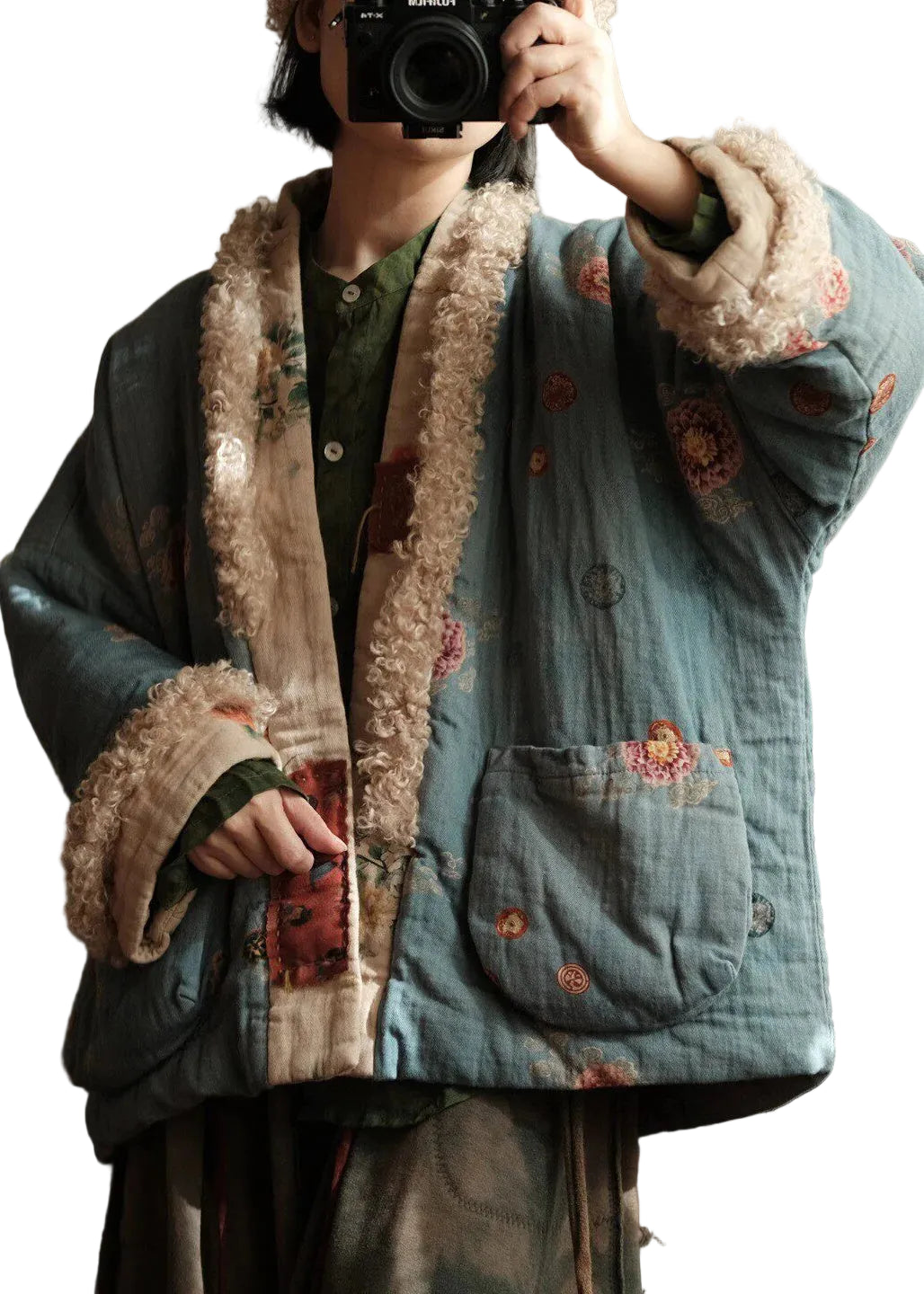 Women's Plus Size Winter Jacket Patchwork Print with Pockets 2