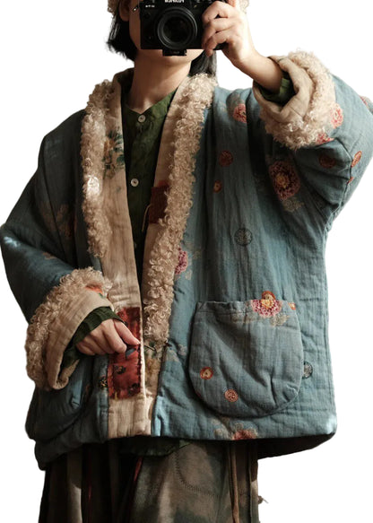 Women's Plus Size Winter Jacket Patchwork Print with Pockets 2