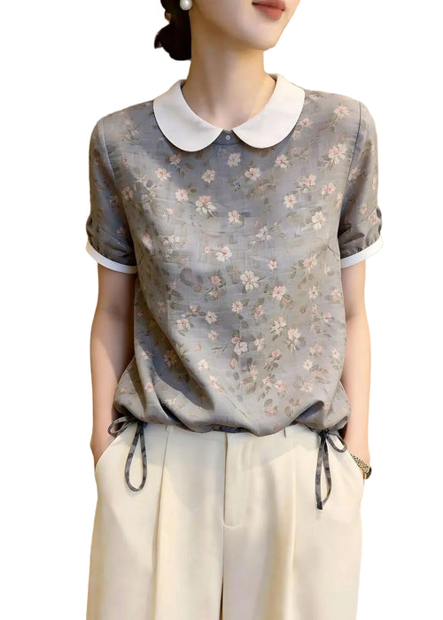 Women's Printed Drawstring Shirt Summer Style 0