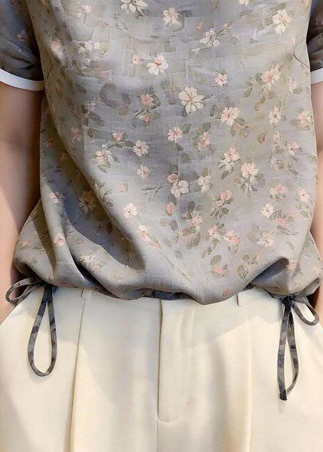 Women's Printed Drawstring Shirt Summer Style 3