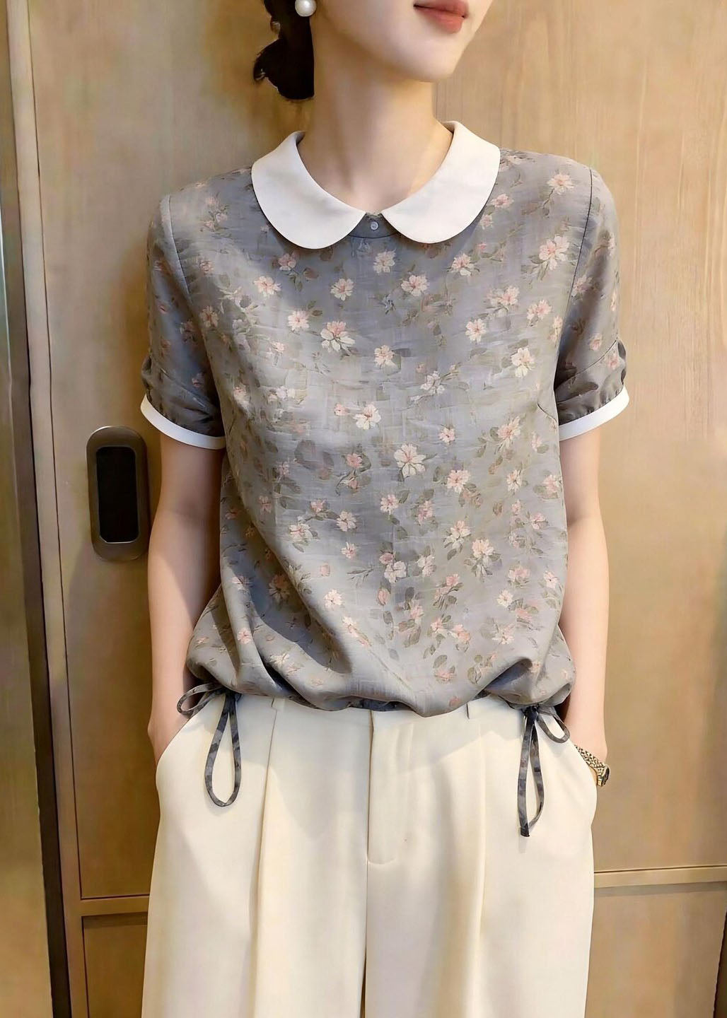 Women's Printed Drawstring Shirt Summer Style 4